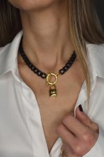 Κολιέ Κολιέ με μαύρη αλυσίδα και χρυσό λουκέτο Eleven K Jewelry