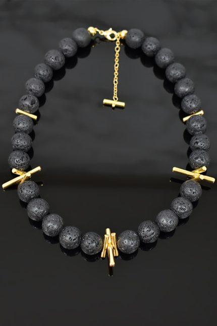 Eleven K Combos Necklace with Lava Stones and Gold-Plated Bars Eleven K Jewelry