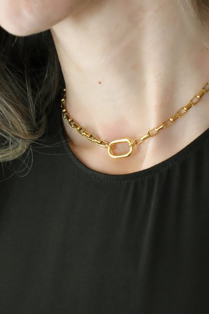 Κολιέ Κολιέ με μαύρη αλυσίδα και χρυσό λουκέτο Eleven K Jewelry