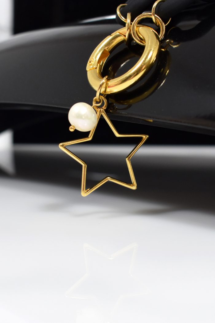 Κολιέ Κολιέ με μαύρη αλυσίδα, επίχρυσο αστέρι και μαργαριτάρι Eleven K Jewelry