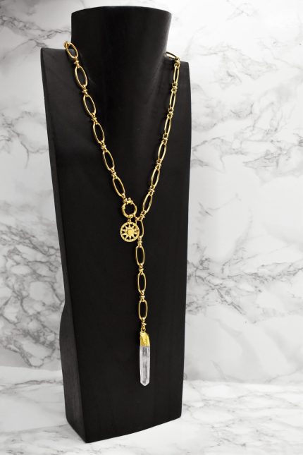Κολιέ Κολιέ με χρυσή αλυσίδα και κρεμαστό ακατέργαστο κρύσταλλο Eleven K Jewelry