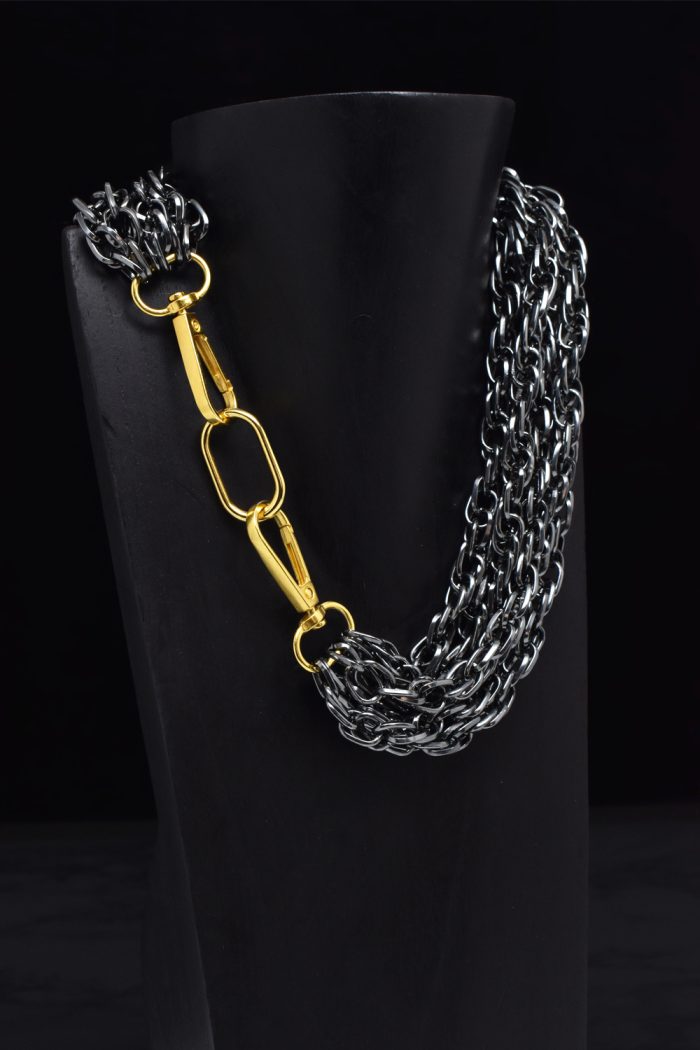 Κολιέ Κολιέ πολύσειρο με αλυσίδες και ιδιαίτερο διπλό κούμπωμα Eleven K Jewelry