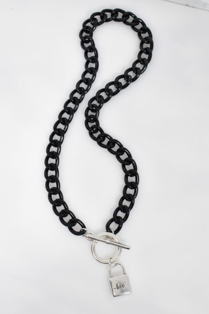 Κολιέ Κολιέ με μαύρη αλυσίδα κι ασημί λουκέτο Eleven K Jewelry