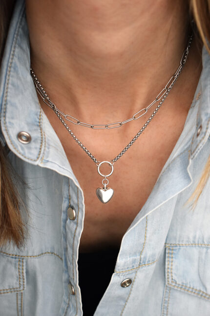 Necklaces Necklace with Double Chain and Heart Eleven K Jewelry