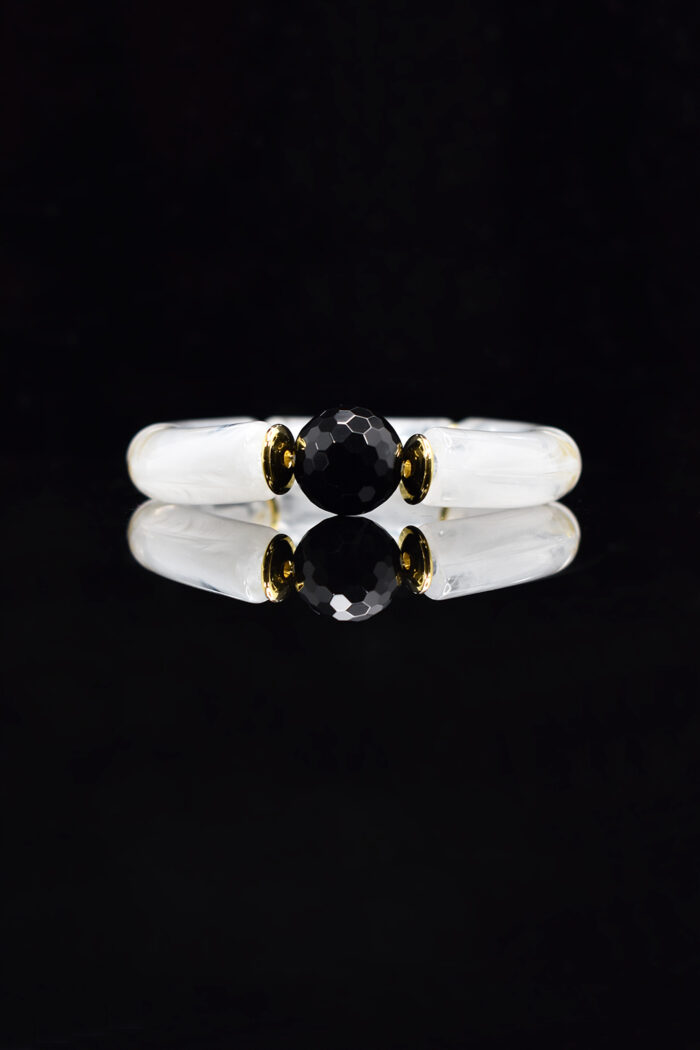 Βραχιόλια Βραχιόλι με μαύρη πέτρα αχάτη και λευκά ημιδιάφανα tubes Eleven K Jewelry