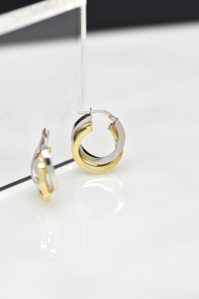 Σκουλαρίκια Σκουλαρίκια ασήμι 925 διπλός κρίκος κυματιστός σε διχρωμία Eleven K Jewelry