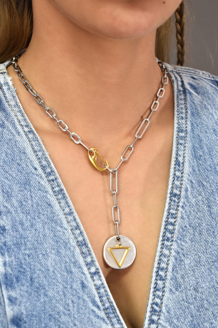 Κολιέ Κολιέ κοντό γυναικείο με χοντρή ασημί αλυσίδα και κρεμαστό γεωμετρικό στοιχείο Eleven K Jewelry