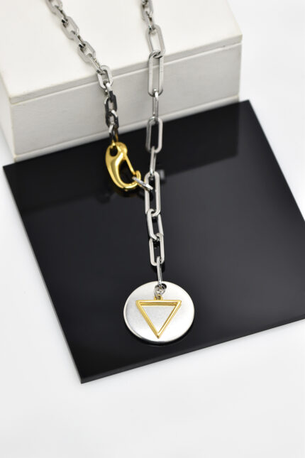 Κολιέ Κολιέ κοντό γυναικείο με χοντρή ασημί αλυσίδα και κρεμαστό γεωμετρικό στοιχείο Eleven K Jewelry
