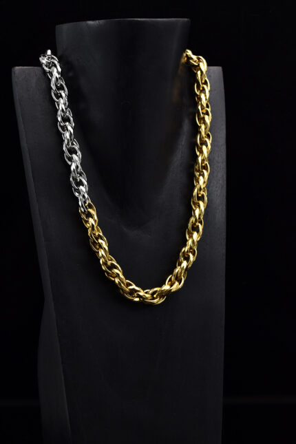 Κολιέ Κολιέ κοντό με χοντρή στριφτή αλυσίδα σε διχρωμία Eleven K Jewelry