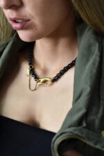 Κολιέ Γυναικείο κολιέ κοντό σε διχρωμία με χοντρή αλυσίδα και κούμπωμα carabiner Eleven K Jewelry