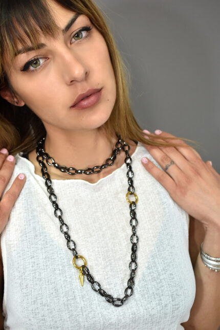 Eleven K Gift Sets Κολιέ μακρύ πολυμορφικό με κούμπωμα carabiner και spike Eleven K Jewelry