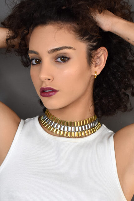 Necklaces Choker Necklace with Triple Two-Tone Chain Eleven K Jewelry