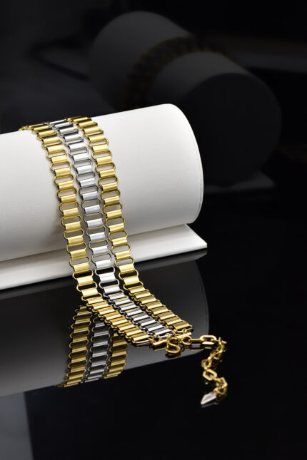 Necklaces Choker Necklace with Triple Two-Tone Chain Eleven K Jewelry