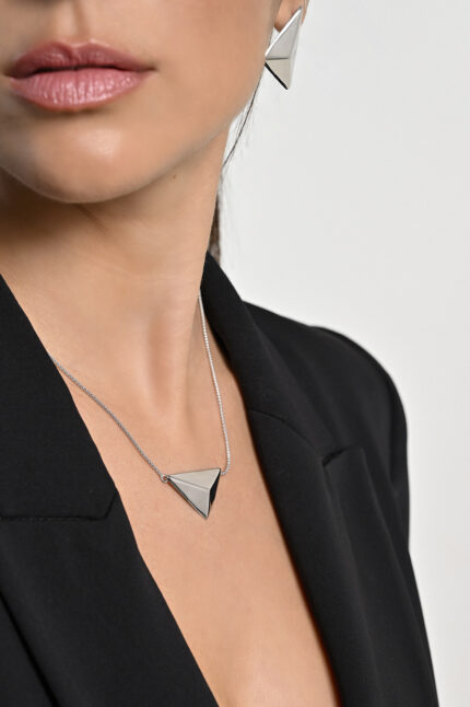 Eleven K Combos TETRA – Short Geometric Pyramid Necklace in Rhodium-Plated 925 Silver Eleven K Jewelry