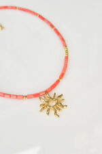 Necklaces Short Coral Red Necklace with Sun Pendant Eleven K Jewelry