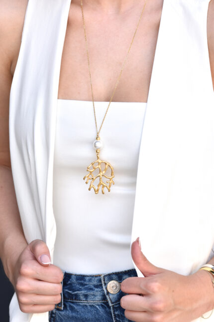 Eleven K -The Summer Edit Collection DOREA – Μακρύ Κολιέ με Φίλντισι κι Επίχρυσο Κοράλλι Eleven K Jewelry