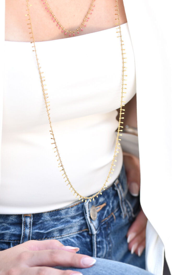 Eleven K -The Summer Edit Collection IRIS – Long Gold-Plated Chain Necklace with Colorful Enamel for Layering Eleven K Jewelry