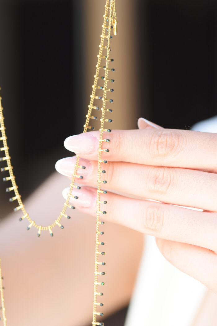 Eleven K -The Summer Edit Collection IRIS – Long Gold-Plated Chain Necklace with Colorful Enamel for Layering Eleven K Jewelry