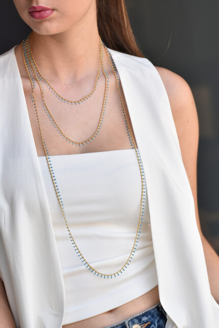 Eleven K -The Summer Edit Collection IRIS – Long Gold-Plated Chain Necklace with Colorful Enamel for Layering Eleven K Jewelry