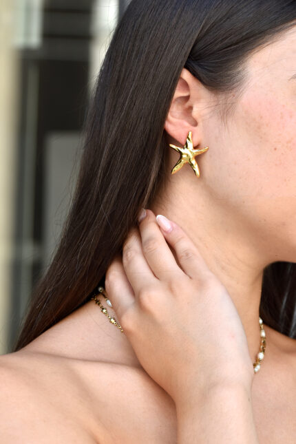 Earrings SELIA – Large Gold-Plated Starfish Earrings Eleven K Jewelry