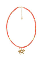 Eleven K -The Summer Edit Collection SOLARE – Coral-Toned Necklace with Gold-Plated Sun Pendant Eleven K Jewelry