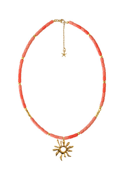 Eleven K -The Summer Edit Collection SOLARE – Coral-Toned Necklace with Gold-Plated Sun Pendant Eleven K Jewelry