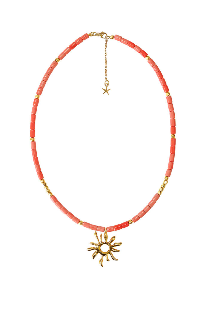 Eleven K -The Summer Edit Collection SOLARE – Coral-Toned Necklace with Gold-Plated Sun Pendant Eleven K Jewelry