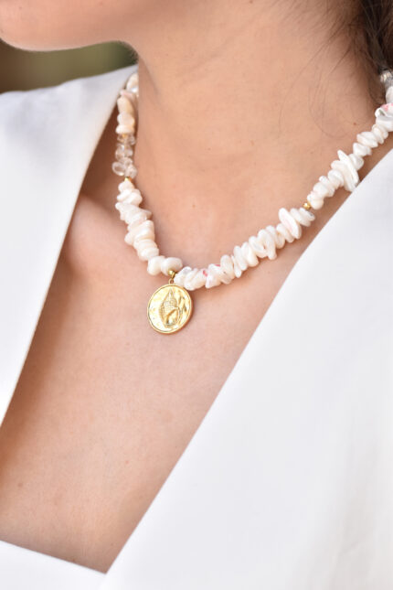 Eleven K -The Summer Edit Collection THALASSA – Necklace with Shell Stones and Gold-Plated Medallion Eleven K Jewelry