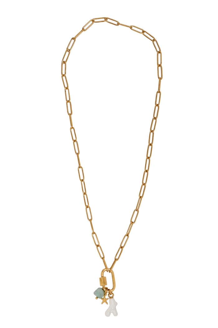 Eleven K -The Summer Edit Collection ZENYA – Gold Chain Necklace with Enamel Sea Charms & Natural Stone Eleven K Jewelry