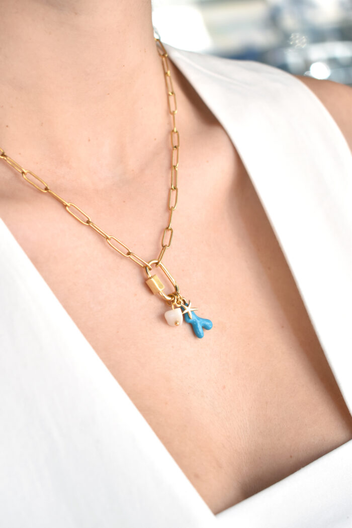 Eleven K -The Summer Edit Collection ZENYA – Gold Chain Necklace with Enamel Sea Charms & Natural Stone Eleven K Jewelry