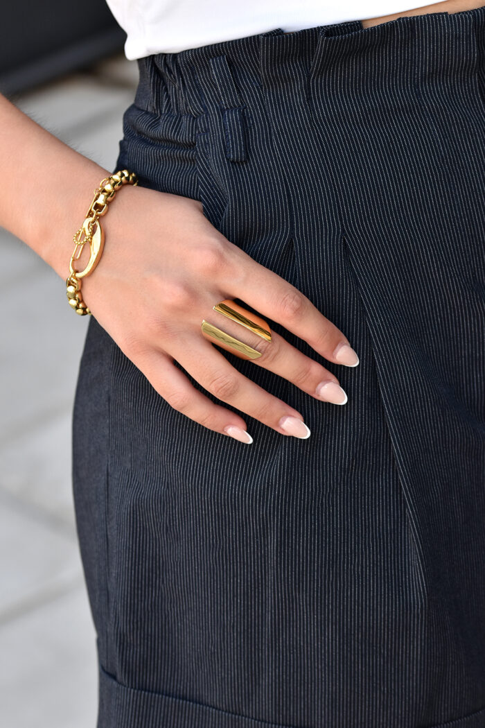 Rings Wide Gold-Plated Stainless Steel Ring Eleven K Jewelry