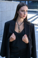 Necklaces CELESTE -Gunmetal Chain Necklace with Dangling Gold Stars Eleven K Jewelry