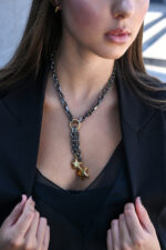 Necklaces CELESTE -Gunmetal Chain Necklace with Dangling Gold Stars Eleven K Jewelry
