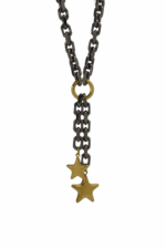 Necklaces CELESTE -Gunmetal Chain Necklace with Dangling Gold Stars Eleven K Jewelry