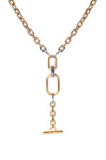 Necklaces DEVA -Statement Lariat Necklace with Gold-Plated Chain & Two-Tone Oversized Hoops Eleven K Jewelry