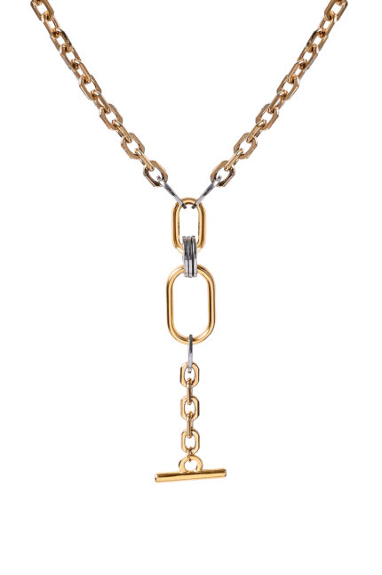 Necklaces DEVA -Statement Lariat Necklace with Gold-Plated Chain & Two-Tone Oversized Hoops Eleven K Jewelry