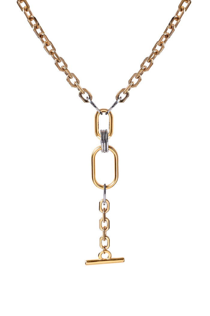 Necklaces DEVA -Statement Lariat Necklace with Gold-Plated Chain & Two-Tone Oversized Hoops Eleven K Jewelry