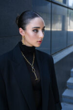 Earrings DEVA -Gold-Plated Statement Earrings with Chain and Two-Tone Bar Detail Eleven K Jewelry