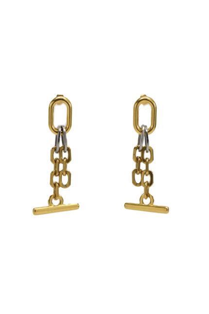 Earrings DEVA -Gold-Plated Statement Earrings with Chain and Two-Tone Bar Detail Eleven K Jewelry