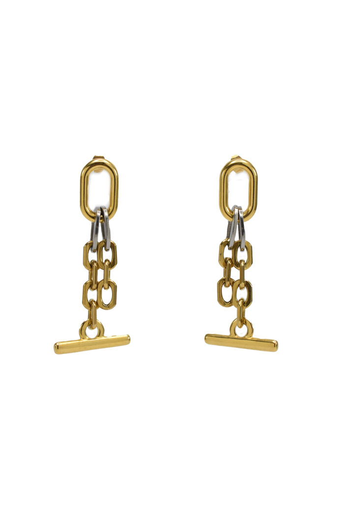 Earrings DEVA -Gold-Plated Statement Earrings with Chain and Two-Tone Bar Detail Eleven K Jewelry