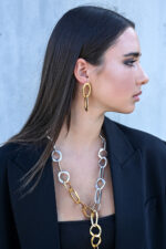 Earrings ORELLE -Hammered Gold-Plated Double Hoop Earrings Eleven K Jewelry