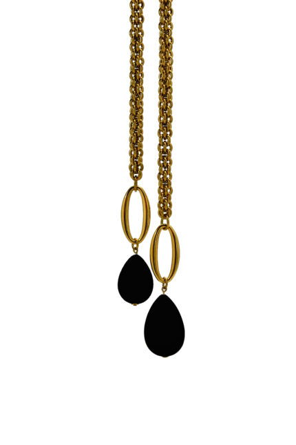 Necklaces SOLENNE -Convertible Statement Necklace with Gold-Plated Chain & Black Obsidian Stones Eleven K Jewelry