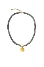 The SERENE Capsule NARIA -Κολιέ με gunmetal αλυσίδα και ατσάλινο δίσκο με διάφανη πέτρα Eleven K Jewelry