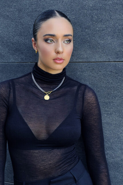 Necklaces NARIA – Gunmetal Chain Necklace with Stainless Steel Disc & Clear Crystal Eleven K Jewelry
