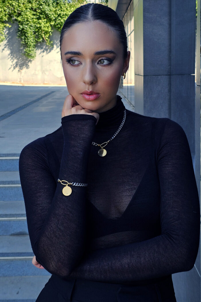 The SERENE Capsule NARIA -Βραχιόλι με gunmetal αλυσίδα και ατσάλινο δίσκο με διάφανη πέτρα Eleven K Jewelry