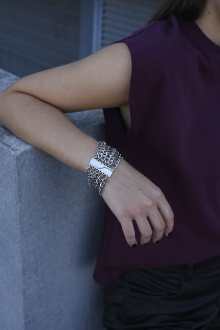 URBAN CODE HAVEN – Statement βραχιόλι πολύσειρο ασημί με ατσάλινες αλυσίδες Eleven K Jewelry