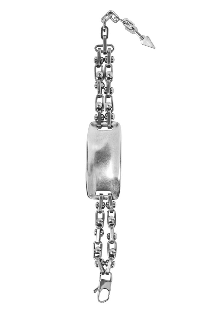 URBAN CODE ARMOR – Statement βραχιόλι ταυτότητα ασημί με διπλή ατσάλινη αλυσίδα Eleven K Jewelry