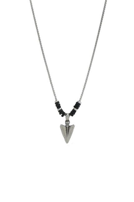 URBAN CODE ROGUE – Ασημί κολιέ με κεραμικές πέτρες και μεταλλικό βέλος σε ethnic chic ύφος Eleven K Jewelry
