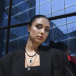 Necklaces ROGUE – Silver Necklace with Double Chain and Geometric Black Enamel Pendant Eleven K Jewelry