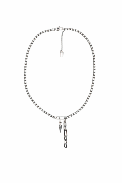 URBAN CODE REBEL – Ασημί κολιέ με chunky αλυσίδα και spike σε rock chic ύφος Eleven K Jewelry